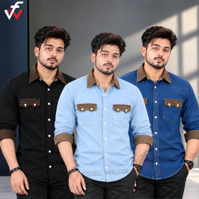 3 পিস প্রিমিয়াম ডেনিম শার্ট-(ফুল হাতা)