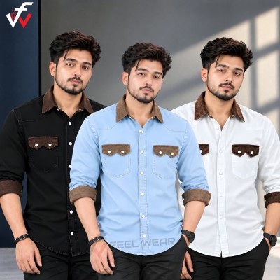 3 পিস প্রিমিয়াম ডেনিম শার্ট-(ফুল হাতা)