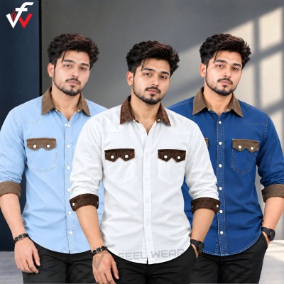 3 পিস প্রিমিয়াম ডেনিম শার্ট-(ফুল হাতা)