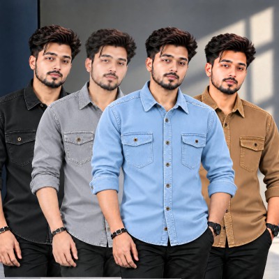 4 পিস প্রিমিয়াম ডেনিম শার্ট-(ফুল হাতা)