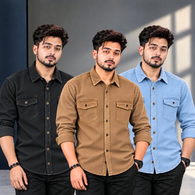 3 পিস প্রিমিয়াম ডেনিম শার্ট-(ফুল হাতা)