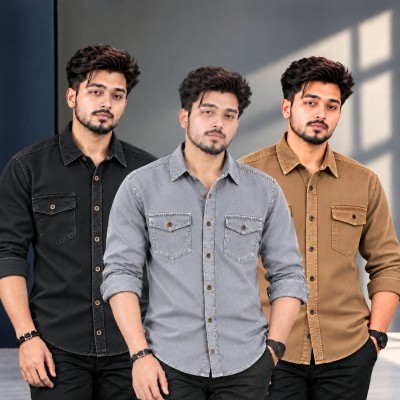 3 পিস প্রিমিয়াম ডেনিম শার্ট-(ফুল হাতা)