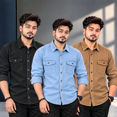 3 পিস প্রিমিয়াম ডেনিম শার্ট-(ফুল হাতা)