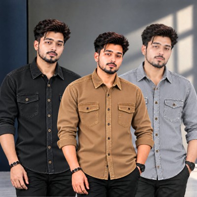 3 পিস প্রিমিয়াম ডেনিম শার্ট-(ফুল হাতা)