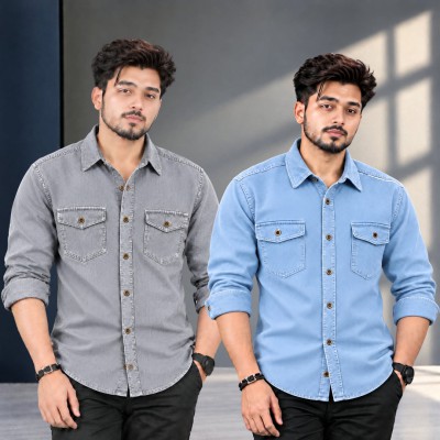 2 পিস প্রিমিয়াম ডেনিম শার্ট-(ফুল হাতা)